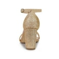 thumbnail image 3 of BLISSFUL STEP Women's Shoes Ankle Strap Open Toe Block Heel Glitter Party Sandals Gold 5.5, 3 of 9