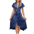 thumbnail image 1 of Birdeem Robe Midi Longue Décontractée d'Été pour Femmes à Manches Courtes Col en V Unie Aguichant Fluide, 1 of 5