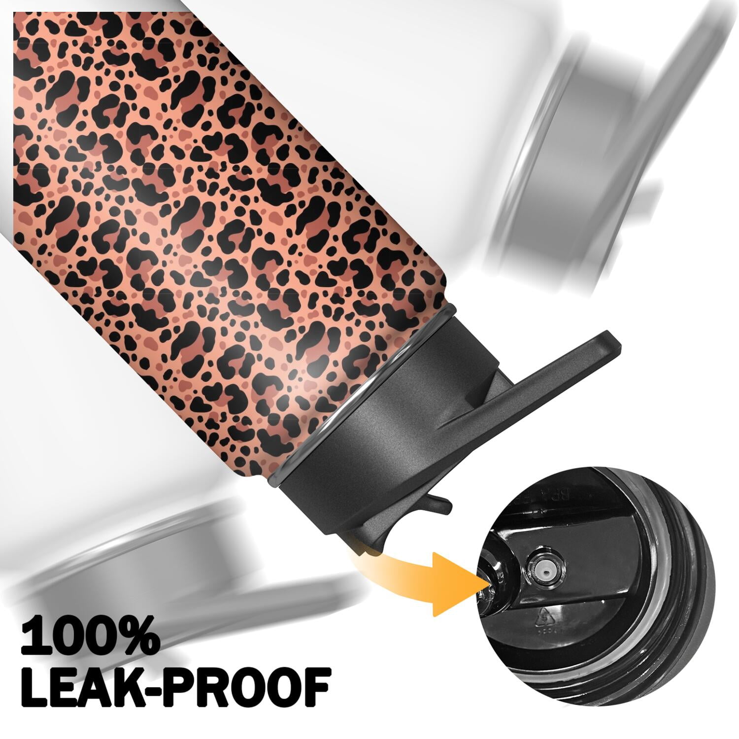 Leopard Print Insulated Stainless Steel Water Bottle with Straw & Cleaning Brush – 18 Oz | Leakproof, BPA-Free, 304 Stainless Steel, Wide Mouth, Travel Mug for Car, Gym, Office