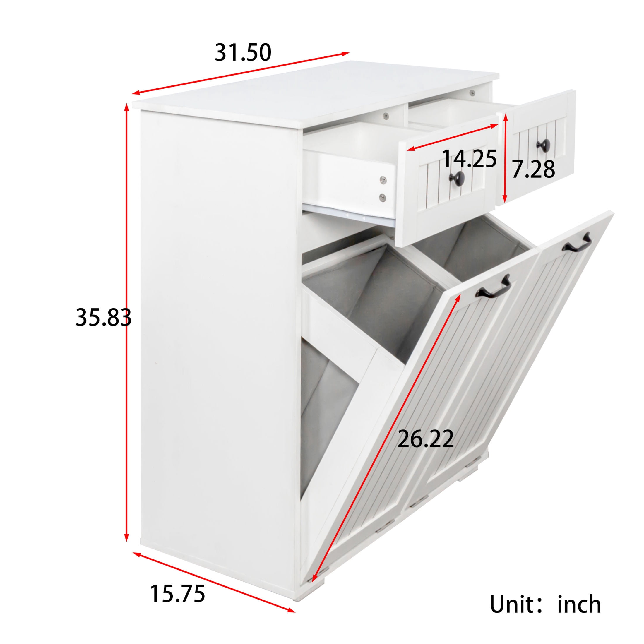 Noble House Double Laundry Cabinet with 2 Removable Laundry Baskets & Drawers, Tilt-Out Storage Cabinet, White