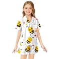 thumbnail image 2 of NAFUU Girls Clothes Summer 2 Piece Outfits Cute Bee Print Short Sleeve Lapel Shirts With Pocket And Shorts Comfortable Breathable Sleep Set Spring Outfits For Girl 2-3 Years, 2 of 4