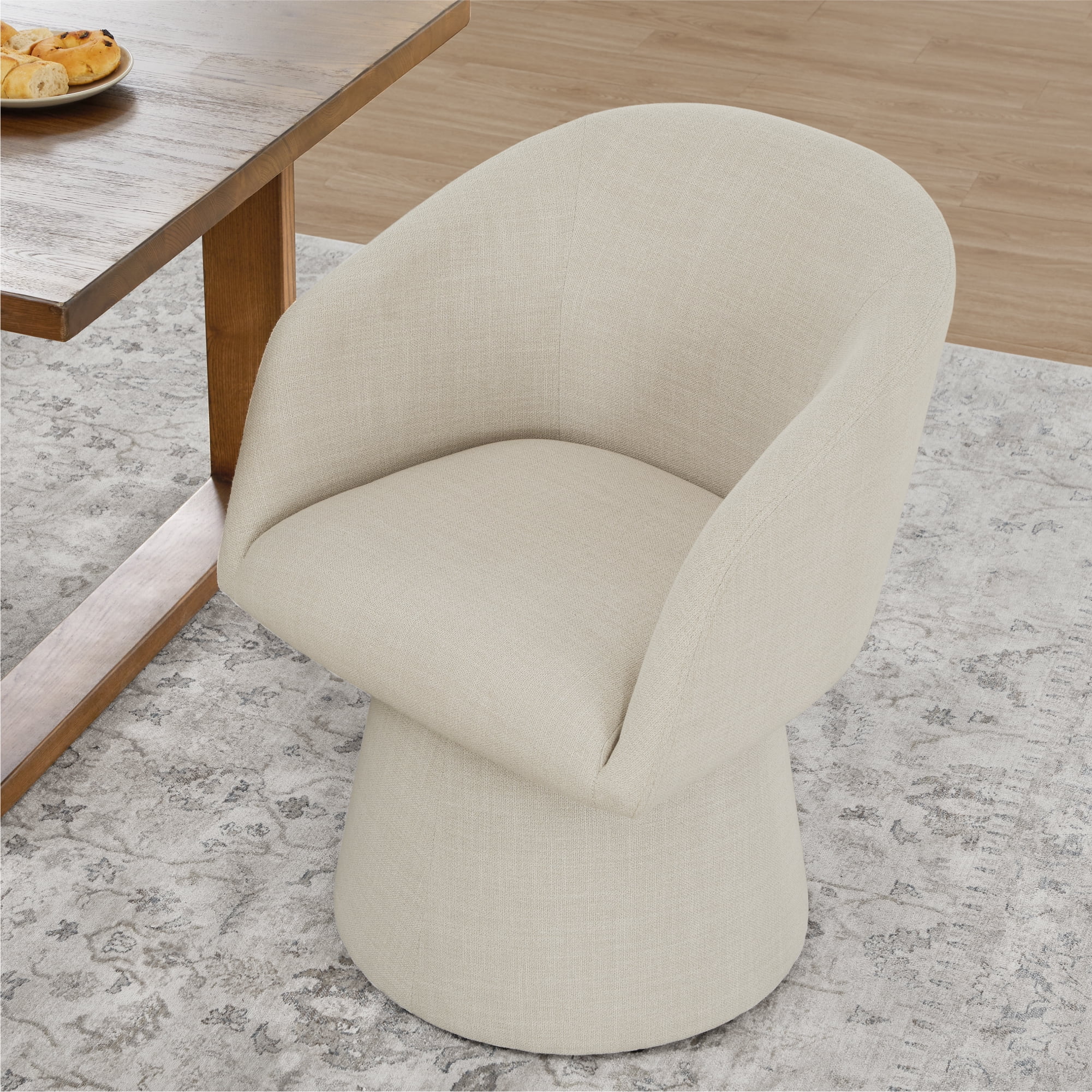 Spruce & Spring Modern Swivel Dining Chair with Sheltering Back and Cushioned Seat No Assembly, Single, Beige