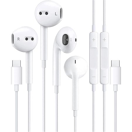 2 Packs USB C Headphones for iPhone 16 [Apple MFi Certified] Type C Earbuds with Microphone & Volume Control HiFi Stereo Earphones for Galaxy S24/S23 Ultra Note,for iPhone 15 ProMax/Pad,Pixel/OnePlus