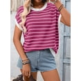 thumbnail image 4 of Women'S Sweater Vest Striped Pullover Tank Top Round Neck Cap Sleeve Light-Weight Summer Casual Clothes Rose Red XL, 4 of 9