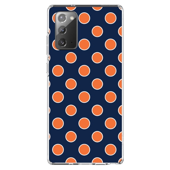 DistinctInk Clear Shockproof Hybrid Case for Galaxy Note 20 ULTRA (6.9" Screen) - TPU Bumper, Acrylic Back, Tempered Glass Screen Protector - Navy Orange White Polka Dots