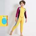 thumbnail image 4 of Traje de neopreno para niños de 2,5 MM, traje de baño térmico de neopreno resistente a los arañazos para niños con cremallera trasera, traje Deportes acuáticos manga amarilla morada XL Eigraketly OD003690-09, 4 of 6