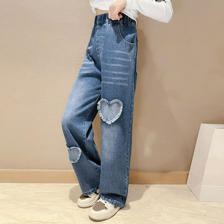 LIhncine Kids Girl's Heart Ripped Jeans Elastic High Waist LIhncine Kids Girl's Heart Ripped Jeans Elastic High Waist