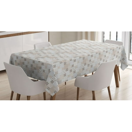 

East Tablecloth Oriental Checkered Pattern Grid Style Patchwork Design Mosaic Ornamental Design Rectangle Satin Table Cover for Dining Room and Kitchen 52 X 70 Grey Tan Taupe by Ambesonne