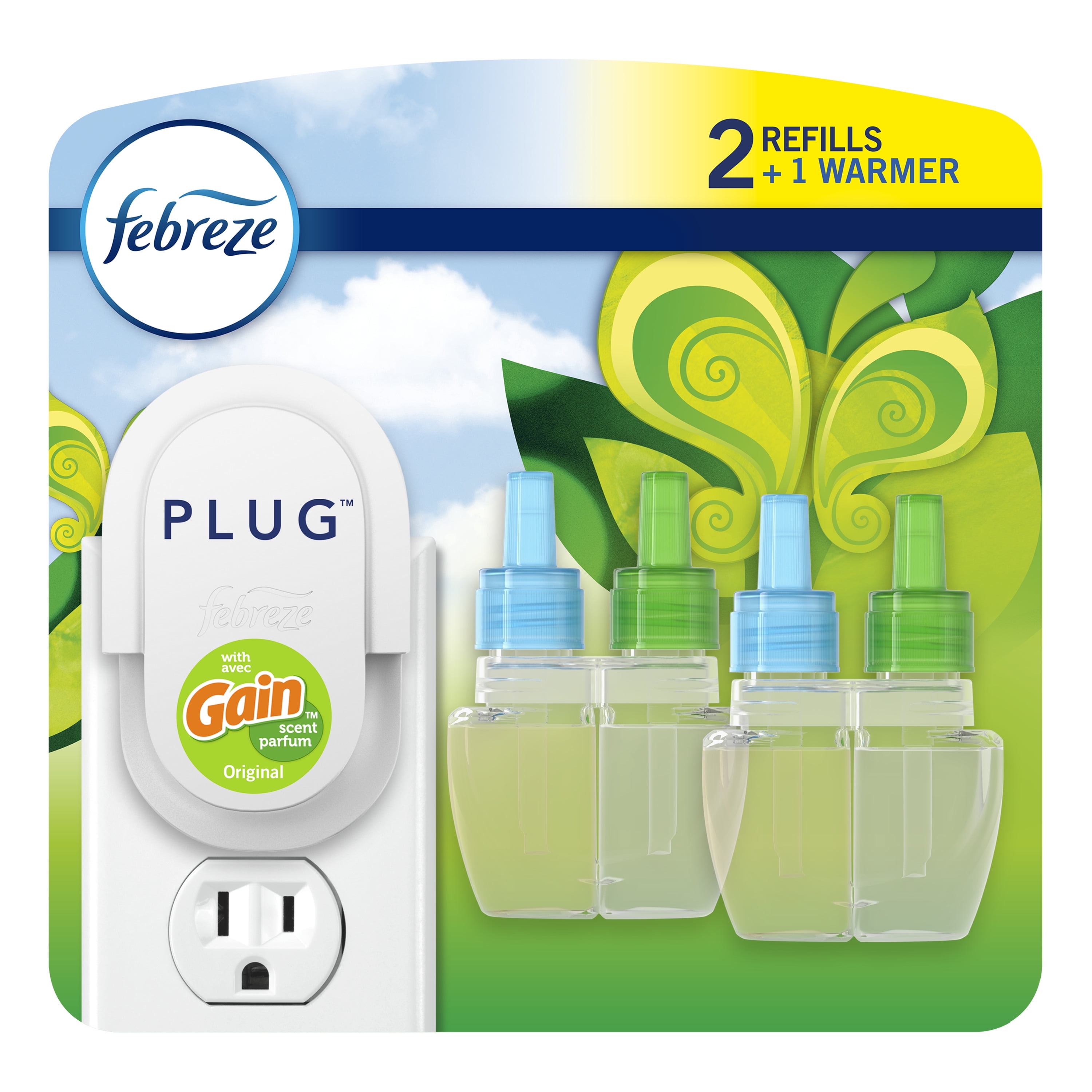 Febreze Plug OdorEliminating Air Freshener, Gain Original, 1 Warmer + 2 ct Refill