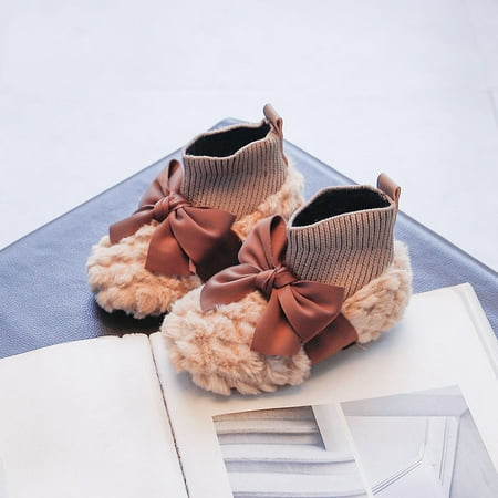 

HuaAngel Girls Soft Fluffy Ribbon Non-Slip Winter House Shoes W406 Sizes 6.5-12.5