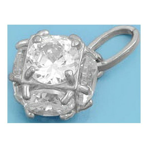 Round Cubic Zirconia Pendant Sterling Silver