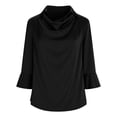 thumbnail image 5 of Tanghaowl Womens T Shirts, Fashion Satin Blouse with Asymmetrical Notched Lapel and Flared Sleeves for Everyday Casual Elegant Tunic Top Black XXL, 5 of 7