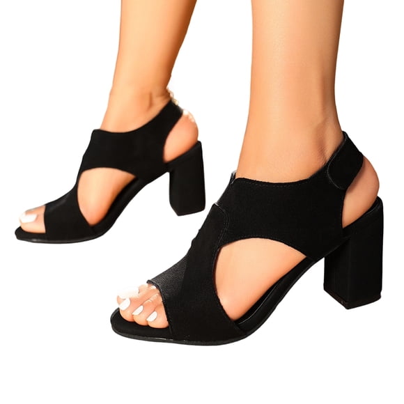 HTHLVMD Retro High Heel Shoes, Party Heeled Sandals, Summer Heeled Shoes, Wedding Party Sandals, Women's Black Cutout Slingback Block Heel Sandals, Open Toe Heeled Shoes for Party, Daily, Black 9