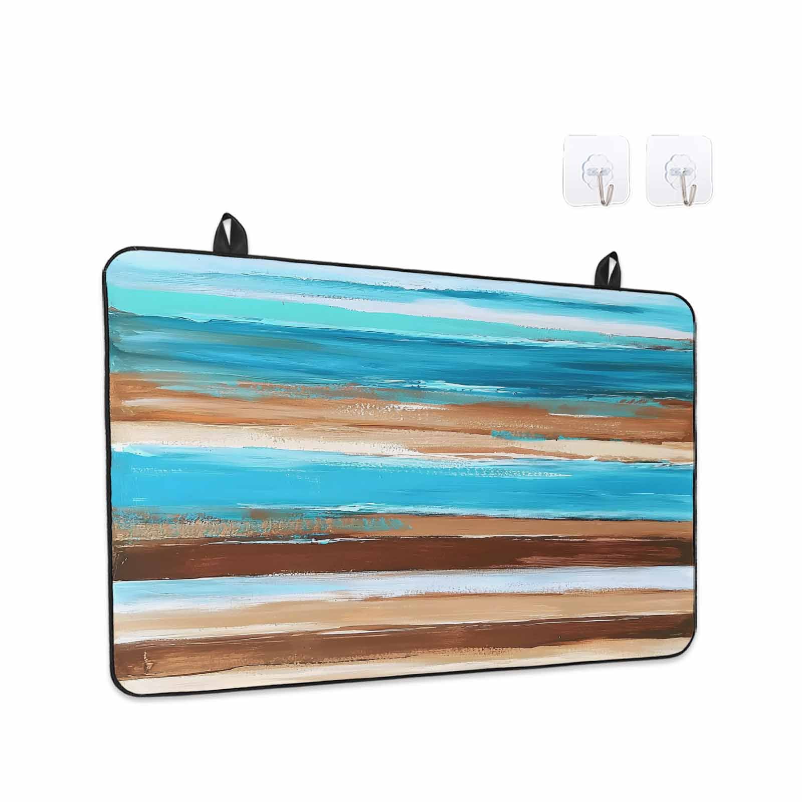 Turquoise Brown Stove Top Cover for Electric Stove, Heat-proof & Non Slip Glass Top Stove Cover Protector, Gradient Rustic Ocean Wood Grain Kitchen Flat Cooktop Rubber Mat 24x21 Inches