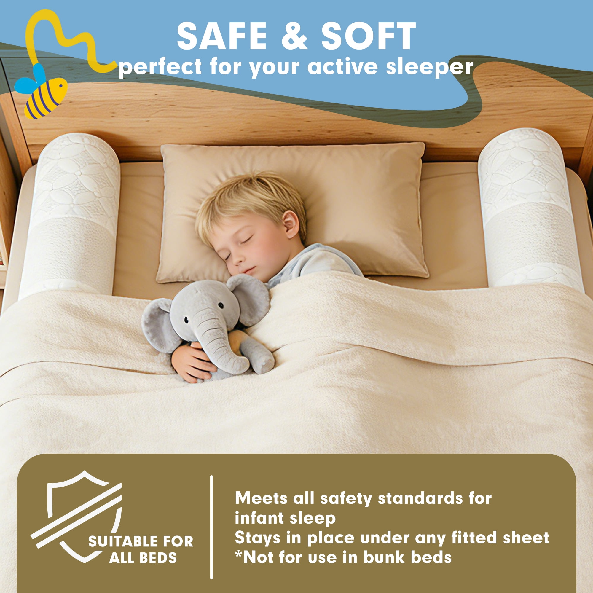 Bed Rail for Toddlers, Bed Guard Rail, Soft Memory Foam Toddler Bed Rail for Twin, Full, Queen, King Beds with Washable Cover, 2 Packs