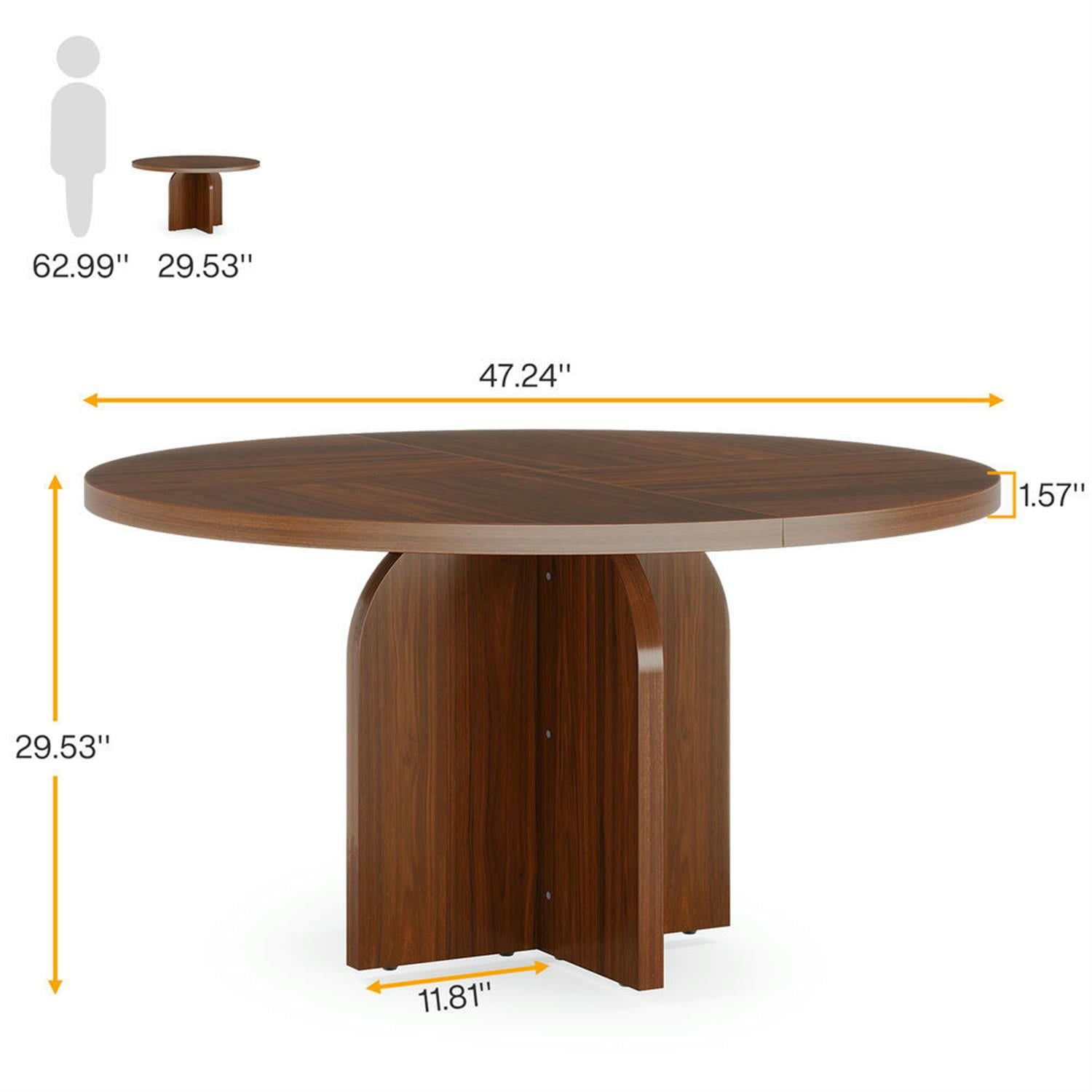 Demi Bonn 47" Modern Round Dining Table for 4 People, Wood Farmhouse Kitchen Dinner Table for Dining Room, Living Room Furniture, Brown