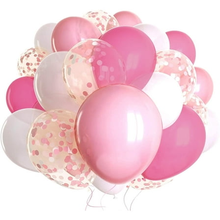 50Pcs Pink Balloons Set and 12 Inches Rosegold Confetti Balloons for Wedding Birthday Party Girl Party.