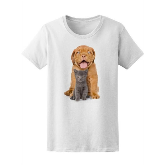 Beautiful Dogue Puppy And Kitty T-Shirt Women -Image by Shutterstock, Female Large