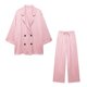 thumbnail image 1 of Willshela, conjunto de 2 piezas a la moda para mujer, chaqueta lisa con doble botonadura y pantalones Vintage de cintura elástica, conjuntos de pantalones elegantes para mujer, 1 of 2