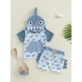 thumbnail image 3 of BemeyourBBs 2Pcs Toddler Baby Boy Shark Costume Summer Clothes Kids Halloween Animal Outfits Short Sleeve Cute Animal Hooded Hoodie Shirt Tops and Elastic Waist Pockets Shorts Set, 3 of 9