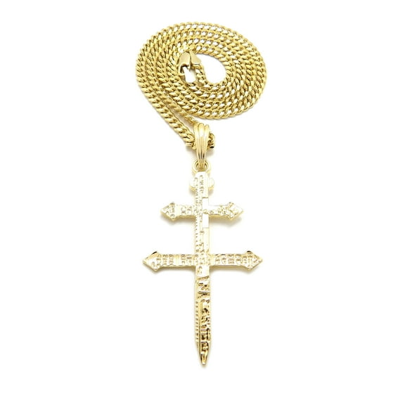 iJewelry2 Gold-tone Dusse Double Cross Pendant Cuban Chain Necklace 18''