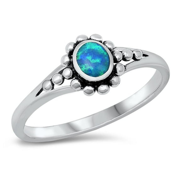 CHOOSE YOUR COLOR Blue Simulated Opal Dotted Oval Sterling Silver Ring CZ 925 Female Size 5