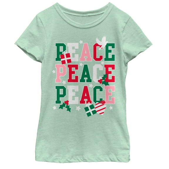 Girl's Lost Gods Christmas Peace Gift  Graphic Tee Mint X Small