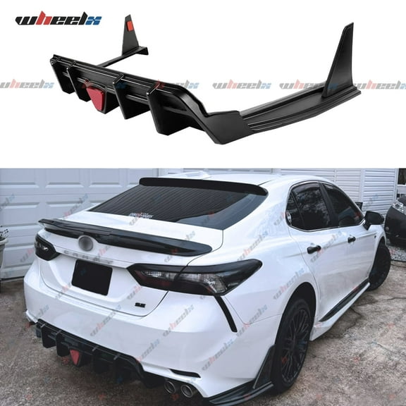3pcs Rear Diffuser with Led Red Brake Light Compatible with 2018-2023 Toyota Camry SE XSE, with Corner Winglet Bumper Body Splitter Extension Fit for 2018 2019 2020 2021 2022 2023 (Matte Black)