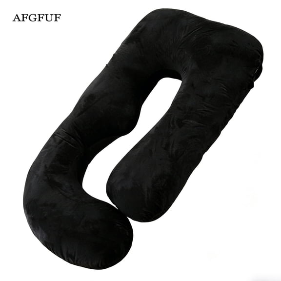 AFGFUF  J-Shaped Pregnancy Pillow, 65" x 16" x 8" Full Body Maternity Support Pillow, Black, with Removable Washable Cover