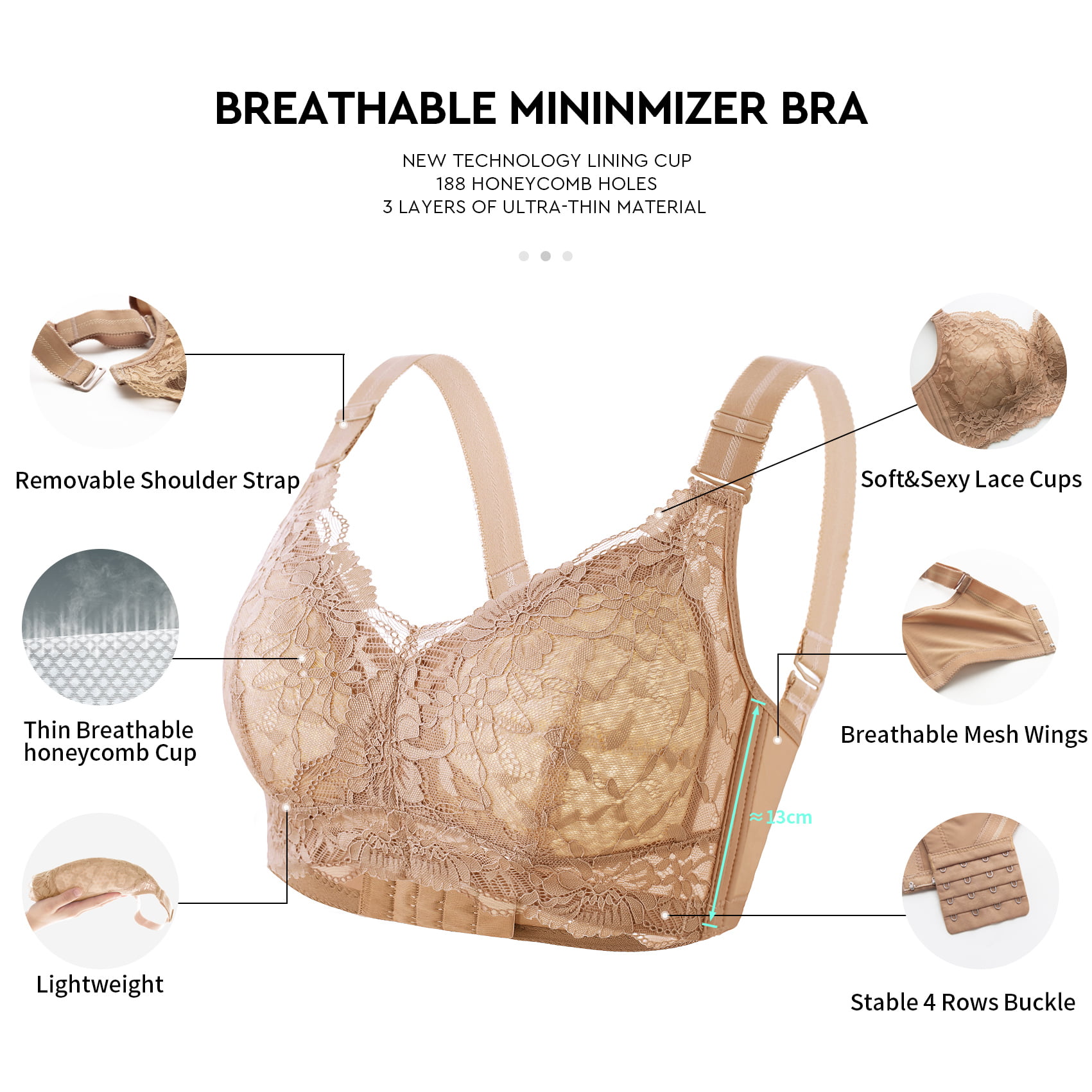 AILIVIN Wireless Bras for Women Full Figure Minimizer Women's Lace Bra  WireFree Lifting Up Full Support Lightly Lined Cup Full Coverage No Back  Fat Comfy No Wire Womens Bras Cinnamon 32D 32