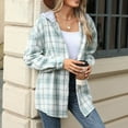 thumbnail image 6 of Kaemgyyd Women's Plaid Shacket Casual Loose Long Sleeve Button down Shirts Jacket Hooded Wool Blend Coat with Pockets, 6 of 7