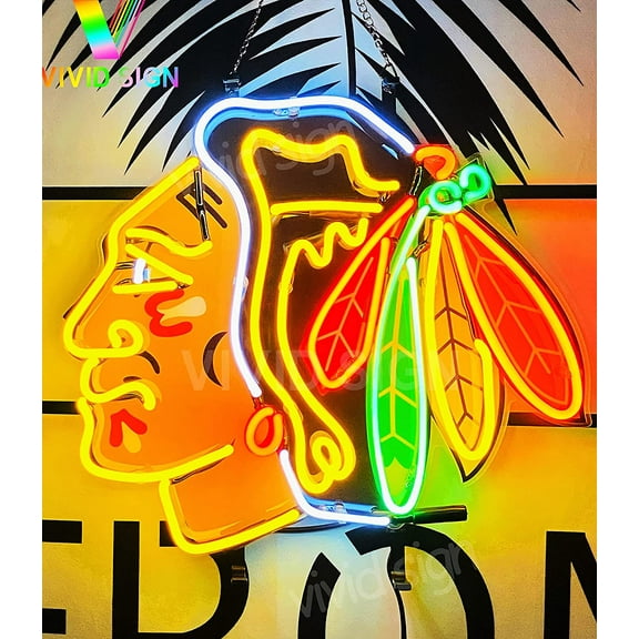 Queen Sense 20"x16" Custom For Chicagos Sports League Blackhawks Neon Sign HD Vivid Man Cave Wall Decor Handmade Beer Pub Bar Printing Artwork Wall Party Gift Neon Light W120CBHYVVD