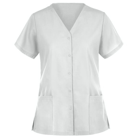 Panda Uniform by HeedFit Unisex Two-Pocket Button-Front Scrub Top – 10XL White