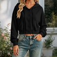 thumbnail image 2 of Teylalorva Women's Outerwear Jackets Basic Hooded Button Drawstring Short Double Pocket Long Sleeve Fall Winter Black Size M, 2 of 8