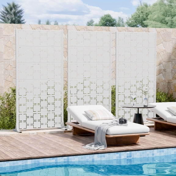 MAYEERTY 72x35x16 Inch White Galvanized Steel Privacy Screen, 6 Piece Set for Outdoor Garden