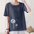 thumbnail image 4 of ZZwxWA Linen Shirts for Women Casual Loose Fit Summer Tunic Tops Floral Printed Crew Neck Buttons Short Sleeve Basic Blouses, 4 of 6