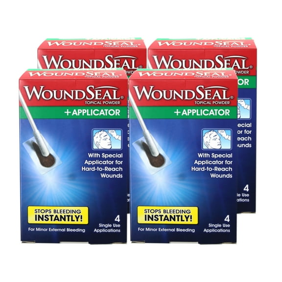 WoundSeal Topical Powder   Applicator for Minor External Bleeding, 4 Single Use Applications - 4 Pack