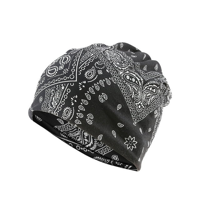 Qarigey Slouchy Beanie Hat Hijab Estampado floral Pañuelo Turbante Protección auditiva Gorros de mujer Gorro de pelo Flor de nuez negra Type3 NO3
