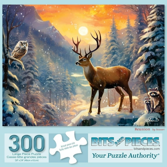 Bits and Pieces Winter Reindeer 300 Piece 18x24 inch Jigsaw Puzzle