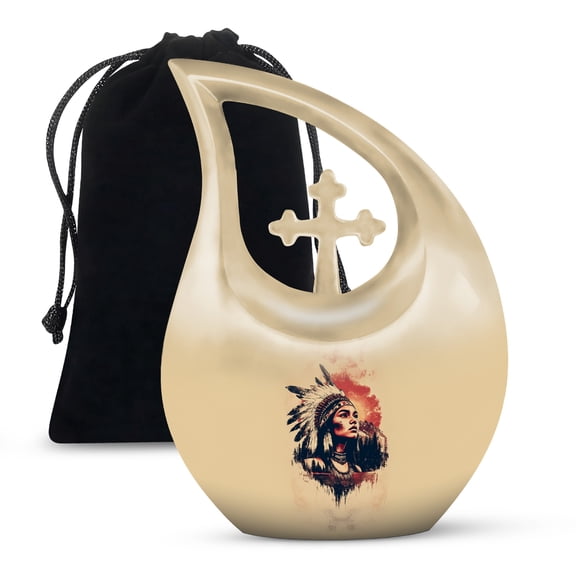 MUKTIVE American Native Cremation Urns for Human Ashes Adult Female - Memorial Urns for Adult Male - Funeral Urn for Ashes for Women - 10 Inch (Cross Drop)