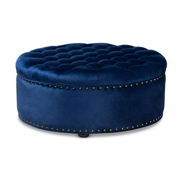 Allora Modern Tufted Velvet Coffee Table Ottoman in Blue