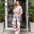 thumbnail image 3 of Xixirimido Pink Roses Floral Print Women 2 Piece Outfits Plus Size Tracksuit Fall Fashion Airport Lounge Set Long Sleeve Sweatshirts Wide Leg Pants Winter Sweatsuits, Small, 3 of 7