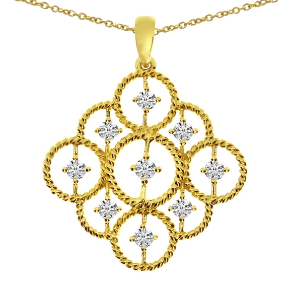 14K Yellow Gold Rope Diamond Pendant with 18" Chain