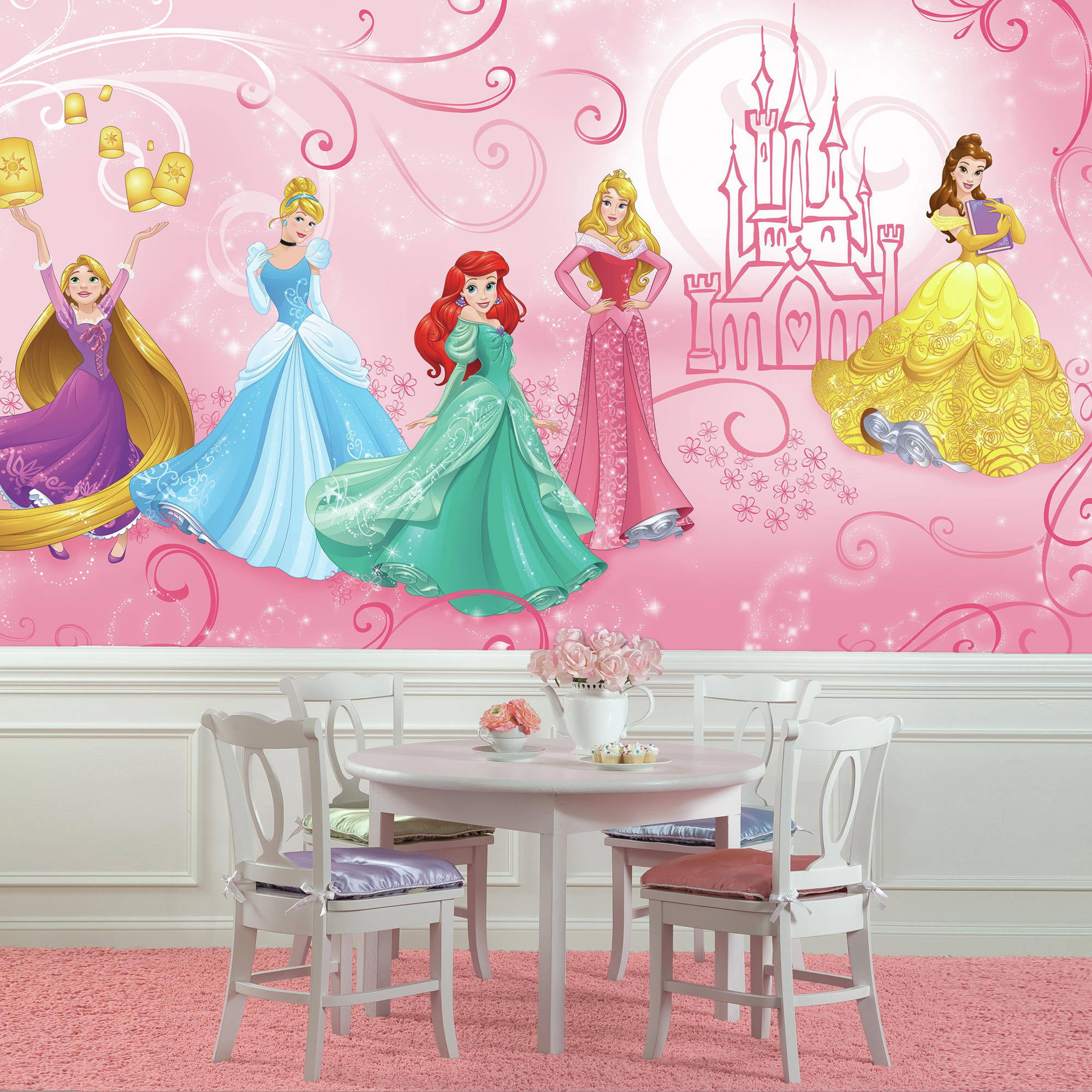 Roommates Rmk1546Gm Disney Princess Glitter Castle Peel  Stick Giant Wall Decal 
