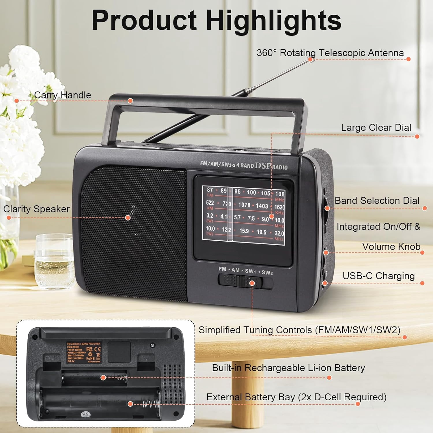Portable AM FM SW Radio, Retro Transistor Radio, Personal Radio Shortwave Design with 3W Speaker, 3.5mm Headphone Jack,Battery Operated for Home,Outdoor,Emergency Survival,Perfect Gift for Senior,kid