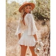 thumbnail image 4 of Women's Lace Crochet Romper Dress,Batwing Sleeve Backless Ruffle Dresses,Buttons Down Swing Beach Dress, 4 of 10
