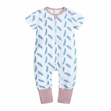 

VERUGU Toddler Rompers Summer Newborn Toddler Baby Girls Boys Bodysuit Short Sleeve Printed Zipper One-piece Romper Jumpsuit Pink