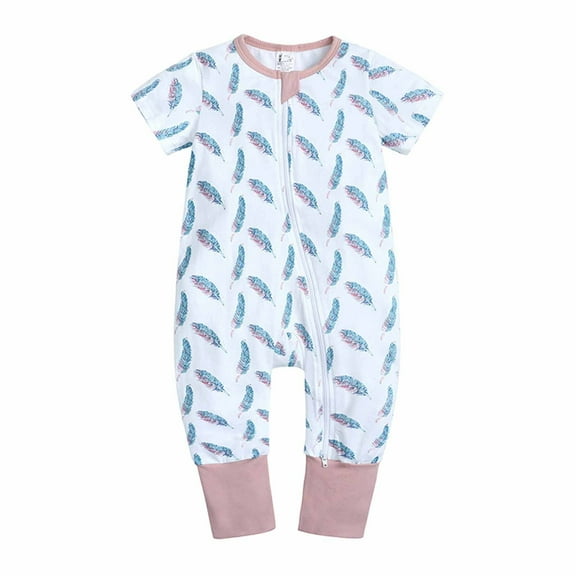 Zwiiyzr Baby Boys Girls Cotton Jumpsuit Short Sleeve Pajamas Infant Graphic Zipper Romper Summer Outfits Pink
