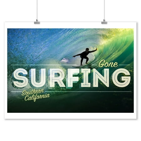 Southern California - Surfer in Wave - Gone Surfing - Lantern Press Photography (9x12 Art Print, Wall Decor Travel (Best Surf Shops In Southern California)