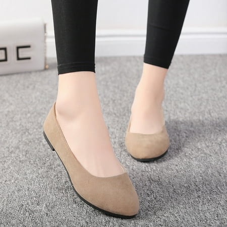 

GUOBIOZIY Women Girls Solid Big Size Slip On Flat Shallow Comfort Casual Single Shoes（Khaki 6.5-7）